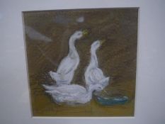 Pamela Murdoch (Scottish, contemporary), "Three White Ones", crayon and pastel, framed, label