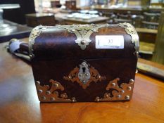 Mid-19th century brass-mounted burrwood casket, of domed form, mounted with brass and bone