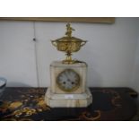 Late 19th gilt metal mounted alabaster mantle clock, the dial signed Miroy Freres, Paris with