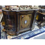 Mid-19th century inlaid walnut and part ebonised credenza, the rectangular top with bowed ends above