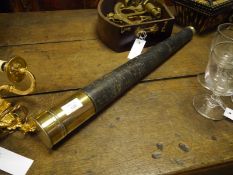 A late 19th century brass and leather single draw telescope Extended 80cm
