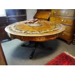 Mother-of-pearl and marquetry inlaid part ebonised dining table in 19th century style, the