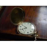 Late 19th.c gold plated full hunter pocket watch, the cream enamel dial with Roman numerals and