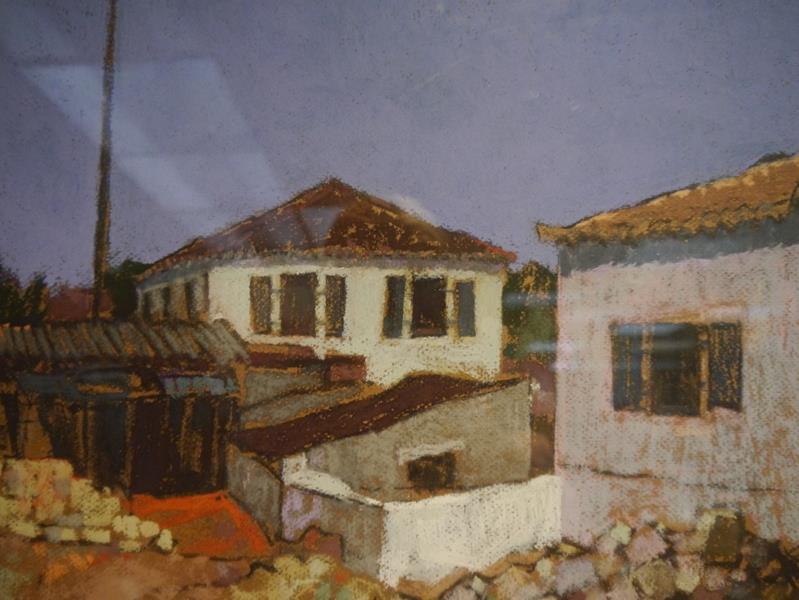 George McGavin (Contemporary), Greek Houses, monogrammed lower left, pastel, framed. 33cm by 50cm