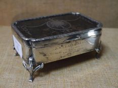 George V silver and tortoiseshell jewellery box, Chester 1911, of shaped rectangular form, the cover