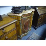 Small marble-topped boulle work credenza, in 19th century style, the scalloped shaped demilune top