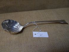 Georgian silver soup ladle, indistinct London marks, circa 1750, Old English, the bowl later shell