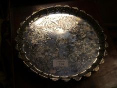 Victorian silver salver, Henry Wilkinson & Co., London 1872, with engraved well, pierced scalloped