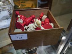 19th century ivory and red-stained ivory chess set (complete)