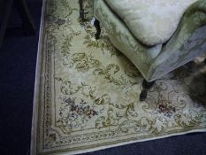 Silk pile machine woven rug of Aubusson design, the centre foliate panel enclosed within a scrolling