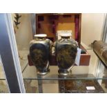 A pair of Japanese Satsuma pottery vases c 1920 each glazed in brown and highlighted with gilding to