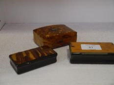 An early 19th century tortoiseshell dome top trinket box on ball feet; together with two later