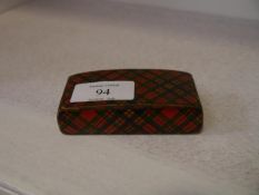 A 19th century Mauchline Tartanware snuff box, of characteristic form