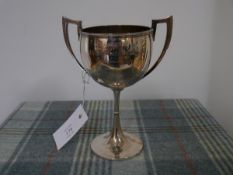 A Victorian Scottish silver twin handled trophy, Edinburgh 1876, of goblet form, gilt interior,