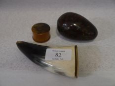 A 19th century cow horn snuff mull; together with a small Mauchline Ware box "Wood Crown at