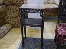 A Chinese marble-inset mother of pearl inlaid hardwood plant stand, c. 1900, the rectangular top