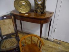 A George III style inlaid mahogany foldover card table, early 20th century, the D-end crossbanded