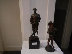 A 20th century bronze figure of a golfer, modelled standing resting on a club, signed Cesar, on a