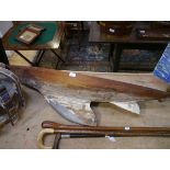 An early 20th century scratch built wooden pond yacht (a/f). Length 123cm