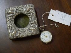 A Continental silver lady's fob watch, late 19th century, 800 grade, with gilt-highlighted white