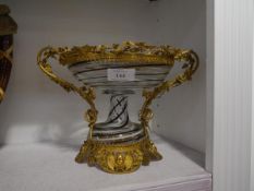 A Murano glass gilt-metal mounted pedestal bowl, the glass decorated with a black and white spiral