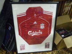 Liverpool F.C.; a 2006 team signed football shirt, framed.