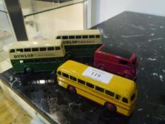 A group of Dinky model vehicles comprising: a Leyland Royal Tiger Coach no. 282; a Royal Mail van