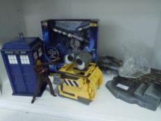 A Dr Who Doctor's Nano-Recorder, boxed, Dr. Who Police Box battery operated money box; robot; two