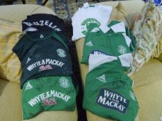 A group of six Hibernian Football Club shirts, home and away, some signed