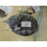 A Royal Copenhagen porcelain model of a sleeping grey tabby cat, no. 422