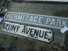 A pair of Edinburgh street signs, Hermitage Park and Cluny Avenue