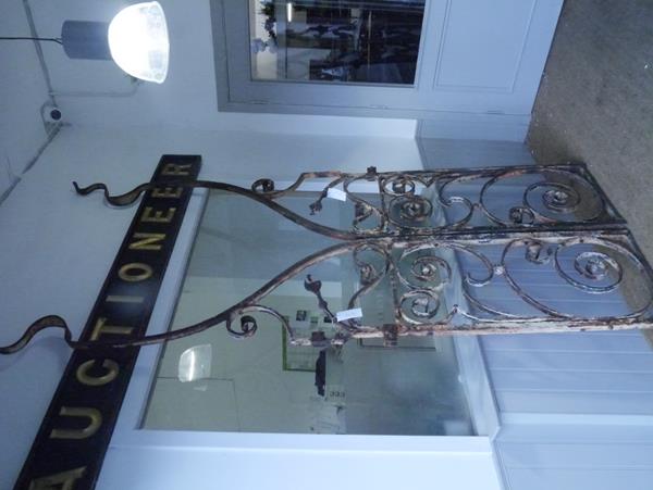 A pair of imposing wrought iron garden gates, c. 1900, in the Art Nouveau taste each with a boldly - Image 2 of 6