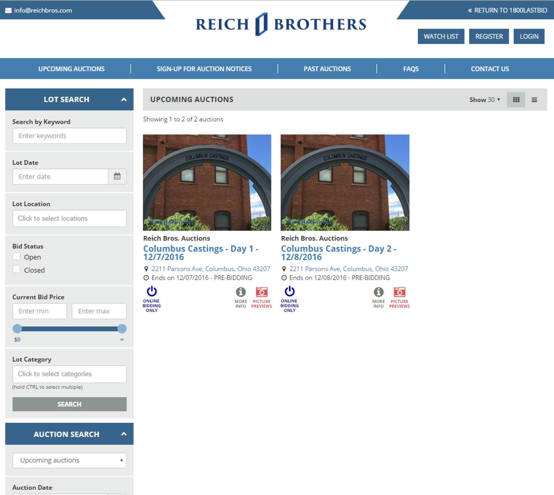 ***** THIS AUCTION IS BEING CONDUCTED ON THE REICH BROTHERS' WEBSITE *****
