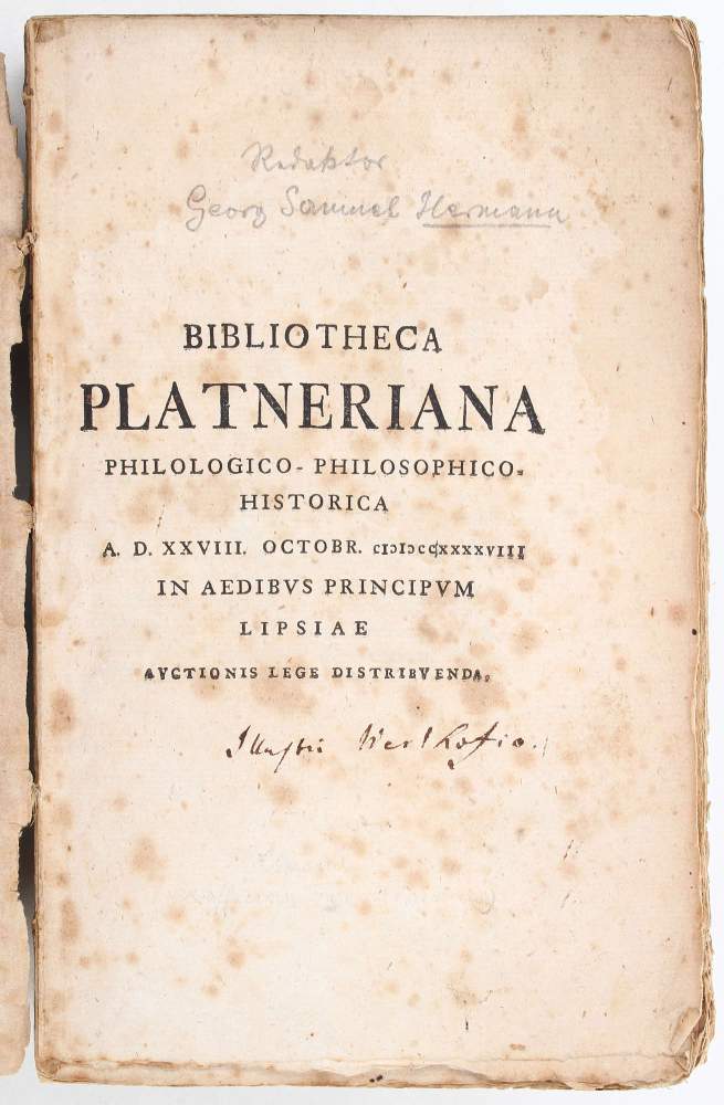 Kataloge. - Platner, J. Z. - Bibliotheca Platneriana philologico-philosophico-historica A.D.