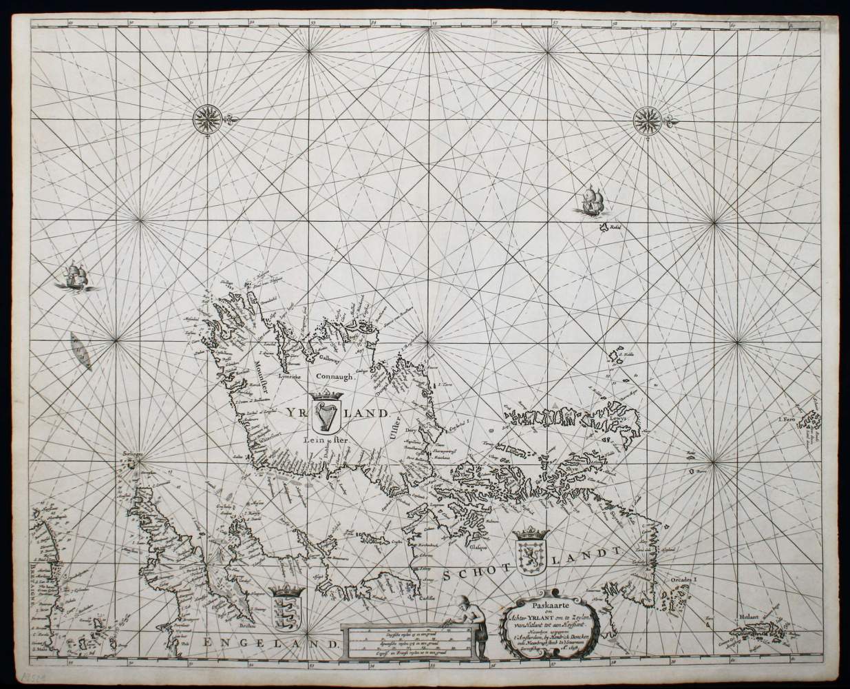 Irland. "Paskaarte om Achter Yrlant om te Zeylen, van Hitlant tot aen Heijßant". Kupf.-Kte. von H.