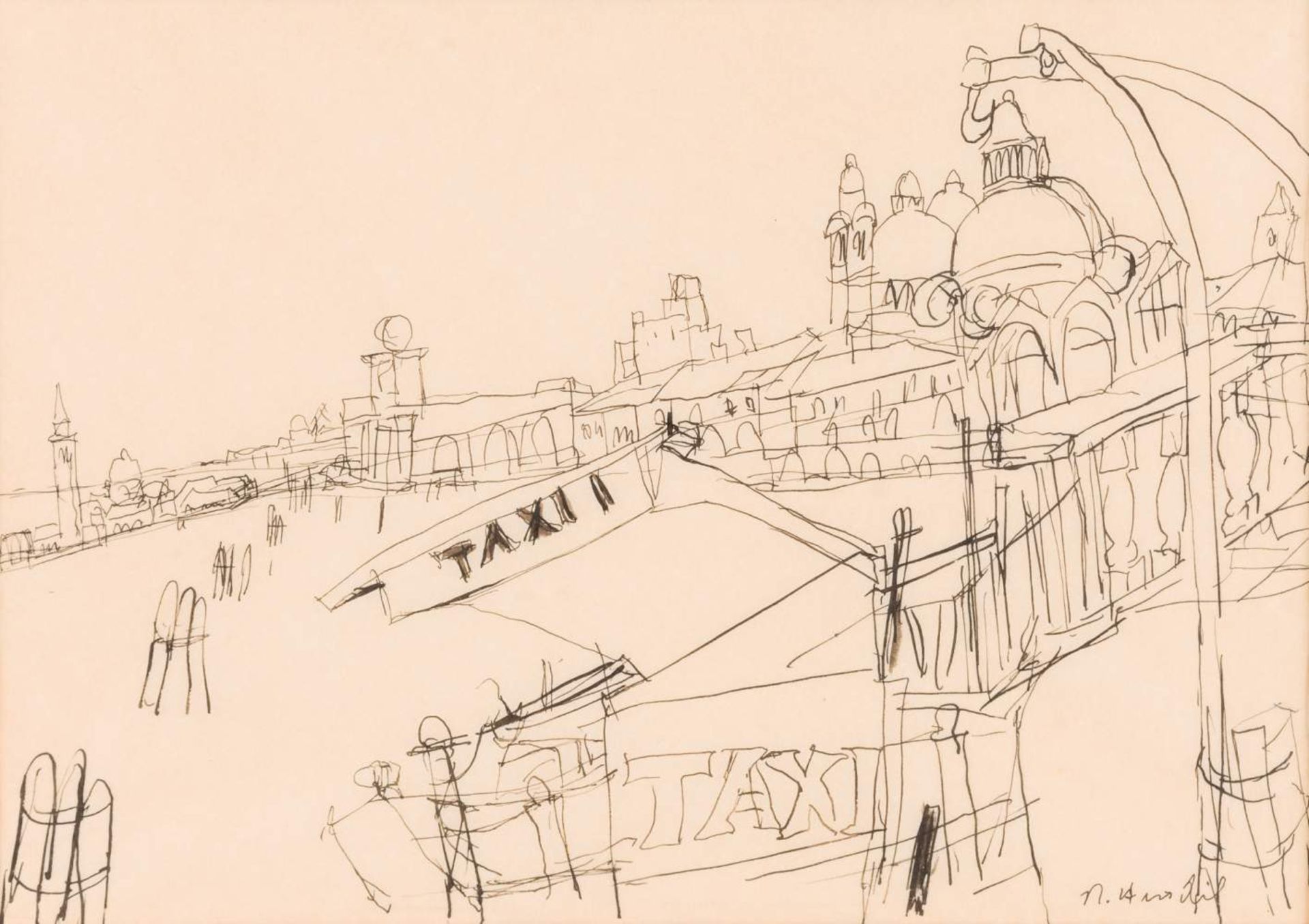 Rudolf Hradil (Salzburg 1925 - 2007 Wien)  (ohne Titel)  Feder auf Transparentpapier 24 x 34 cm (