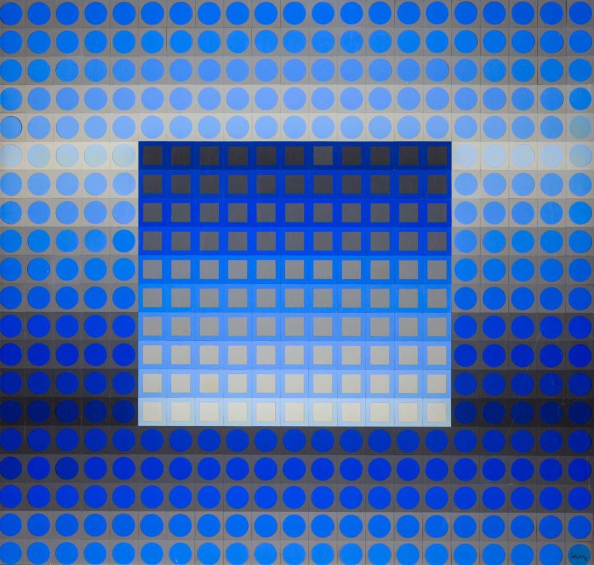 Victor Vasarely * (Pecs 1908 - 1997 Paris)  ZETT I. GREY/BLUE BASF Luran auf Aluminium 100 x 105