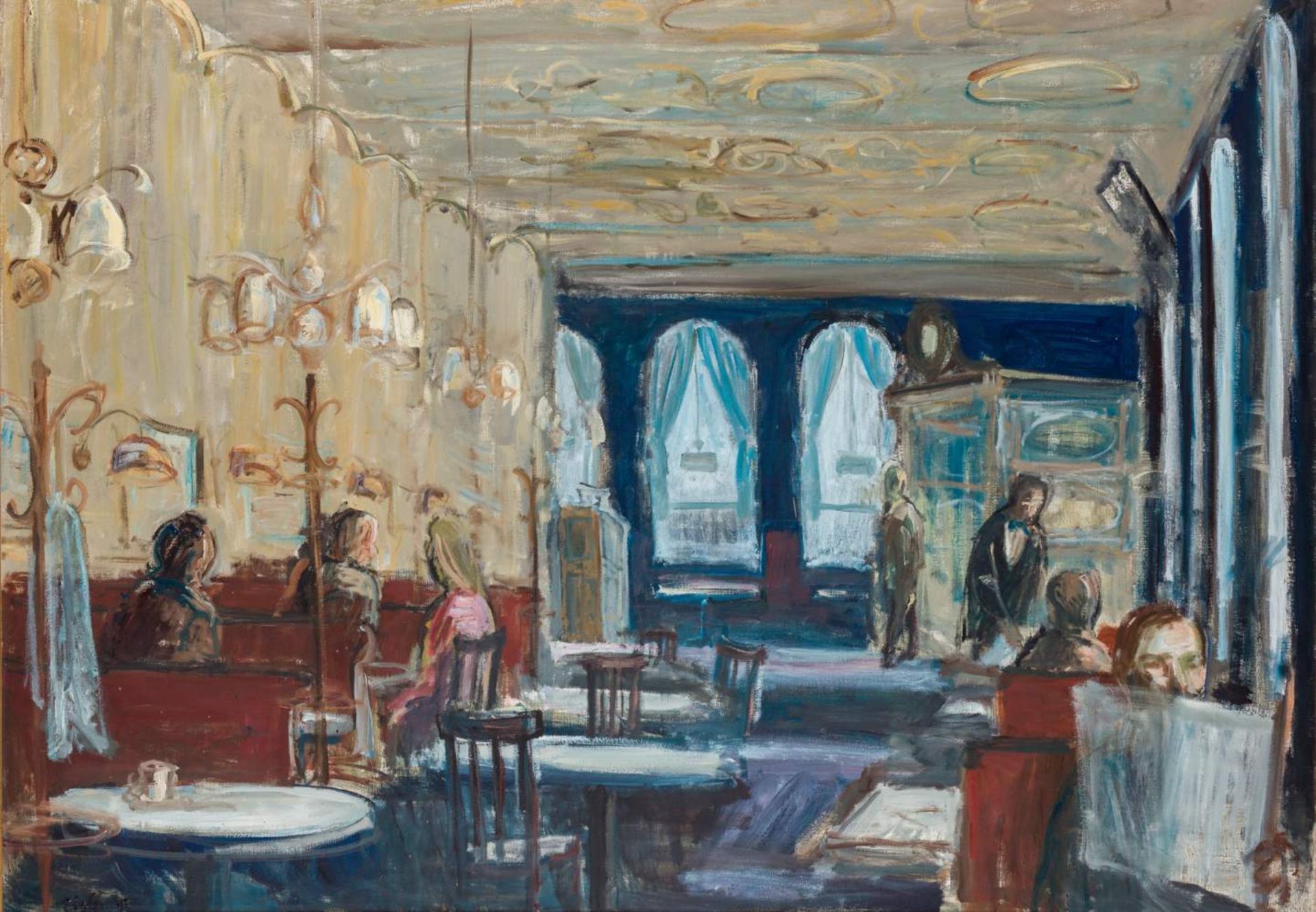 Georg Eisler * (Wien 1928 - 1998 Wien)  Café Sperl Öl auf Leinwand 116 x 164,5 cm wohl 1976 links