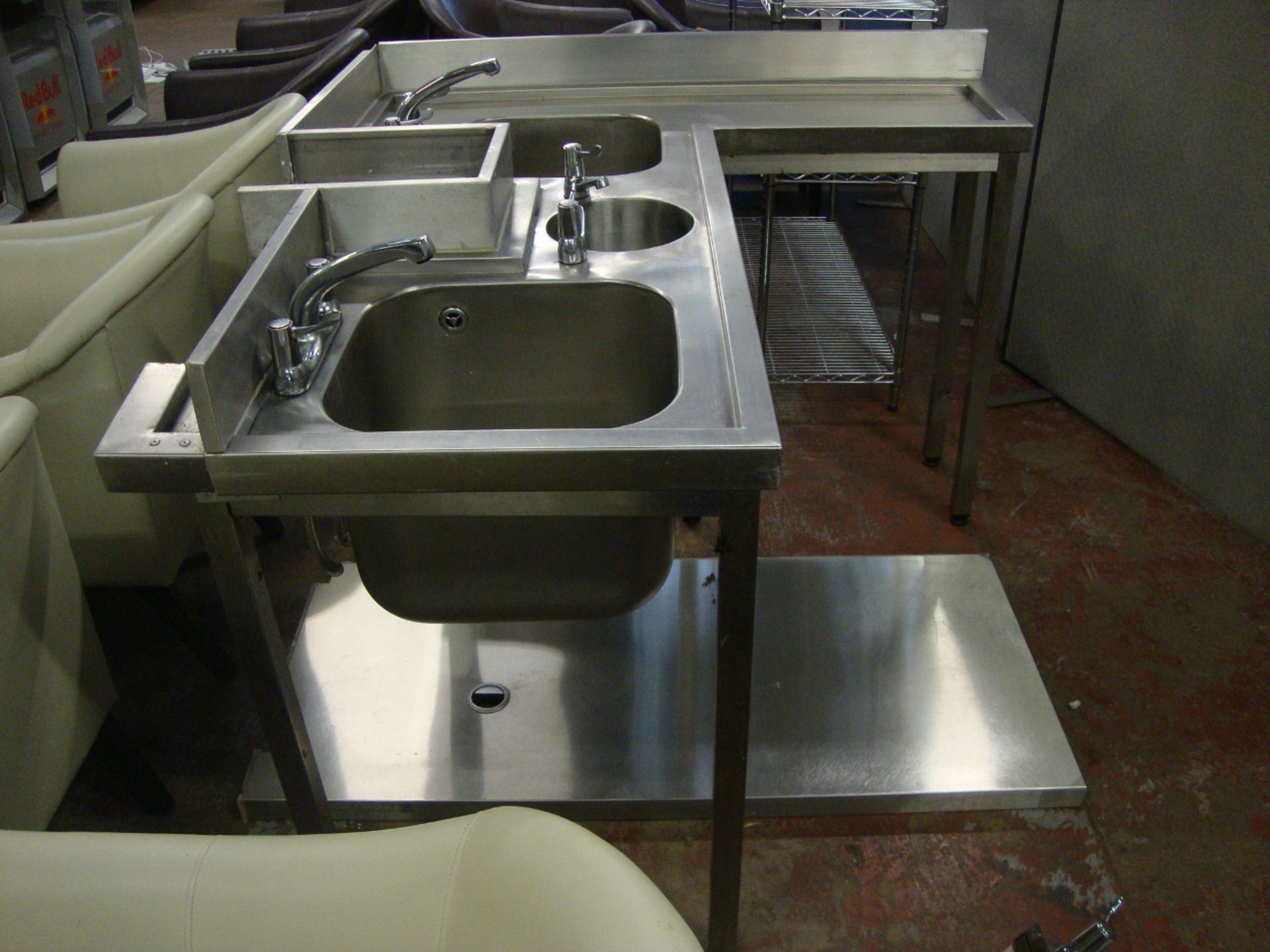 Large stainless steel basin system comprising floor standing L-shaped unit with twin large bowl - Image 5 of 6