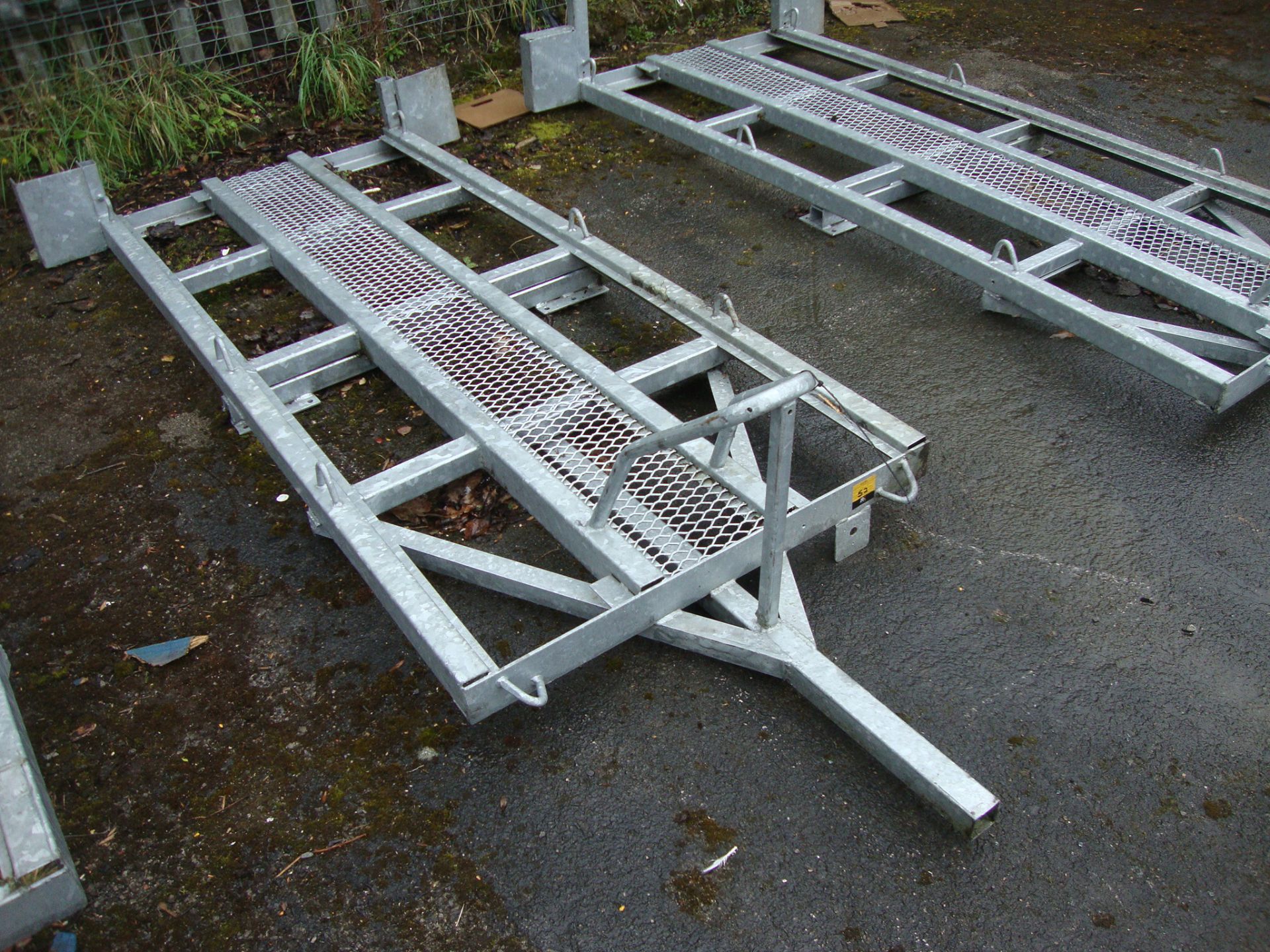 Small trailer chassis/bed, possibly for use with motorbikes, main bed dimensions being 211cm (l) x