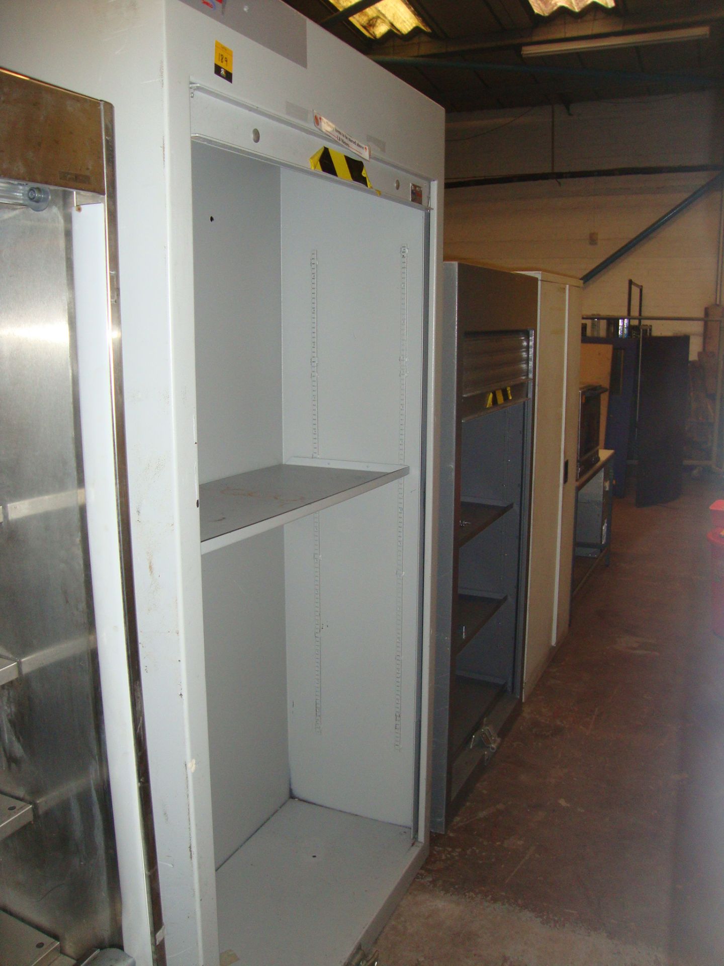 3 off assorted cabinets, 2 of which are security cabinets with the ability to attach hasps/padlocks.