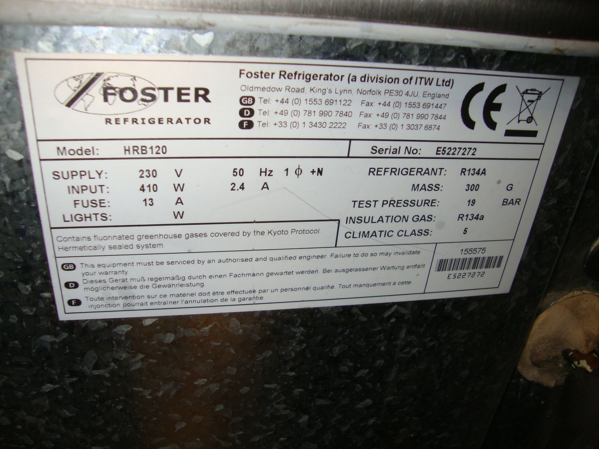 Foster HRB120 stainless steel counter height fridge - Image 4 of 4