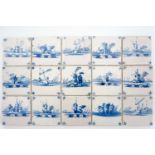 A set of 15 fine antique Dutch Delft blue and white landscape tiles, 18th C. - Each tile is ca. 13 x