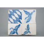 A Dutch Delft tile panel with birds of prey from Jagdschloss Falkenlust, ca. 1730 - Dim.: 26 x 24 cm