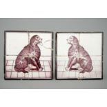 A pair of Dutch Delft manganese tile pictures with dogs, early 19th C. - Dim.: 26 x 26 cm each. -