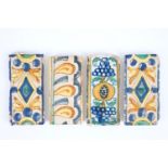 A set of 4 polychrome border tiles, Spain and The Netherlands, 17th C. - Dim.: 13,2 x 6,5 cm -