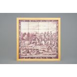 A manganese Dutch Delft tile panel with the battle at Quatre Bras, Waterloo, ca. 1820 - Dim.: 56 x