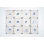 A set of 12 antique Dutch Delft tiles with children's games, 18th C. - Each tile ca. 13 x 13 cm. -