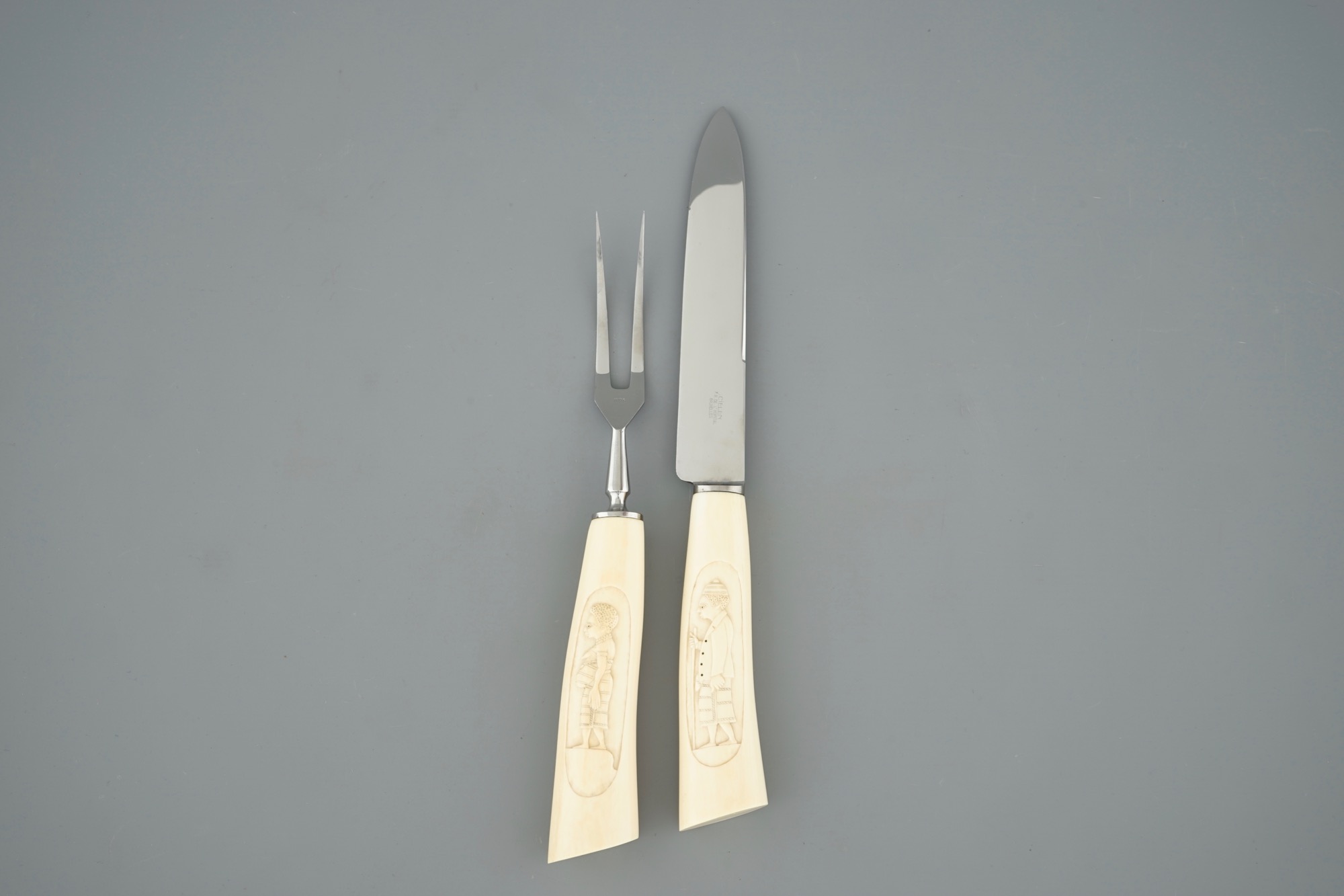 12 knives, a meat fork and knife with ivory handles, ca.1930, Congo, in box L.: 25,7 cm (knife)Dim.: - Image 10 of 10