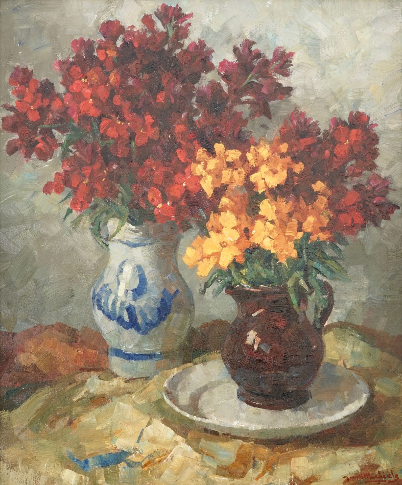 Guillaume Michiels (1909-1997), a still life with flowers, oil on canvas Dim.: 64 x 53,5 cm Dim.: 59